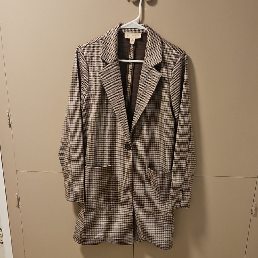 Brown and Cream Houndstooth Blazer